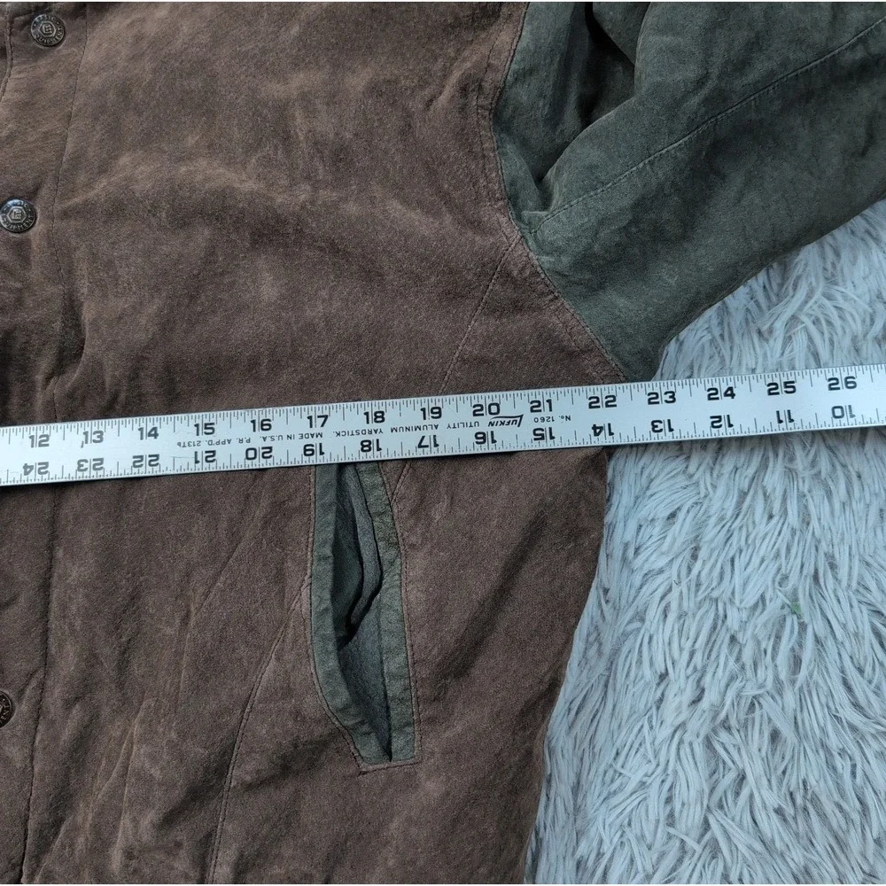 Basic Editions Jacket Mens S Brown Green Leather Suede Varsity Coat Pockets